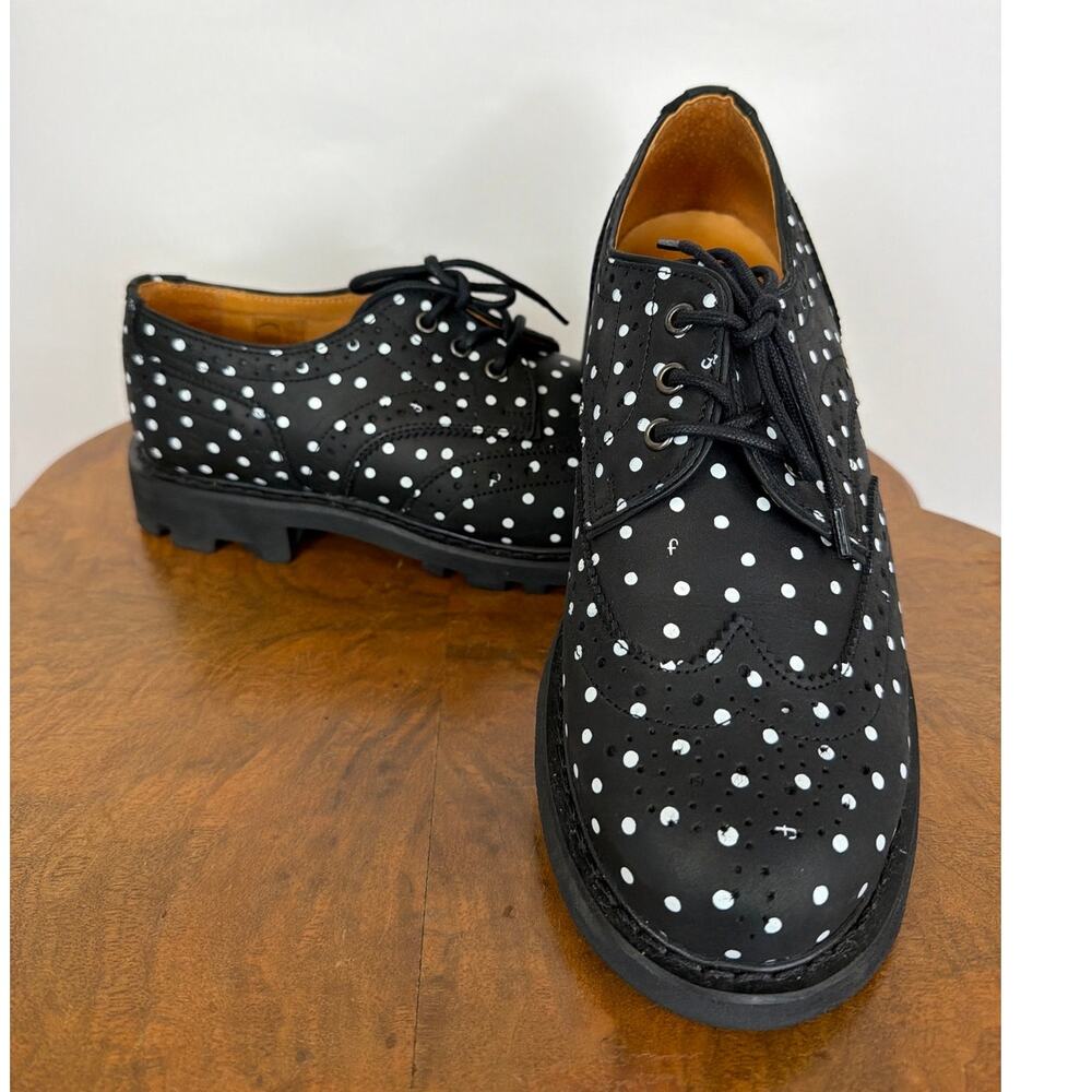 NIB John Fluevog Michael Black White Polka Dot Wingtip Oxford Shoes Box 10.5